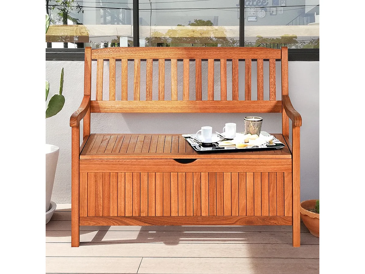 Holz Gartenbank mit Stauraum für 2-Sitzer bis 360kg Belastbar Holzbank Balkonbank Sitzbank