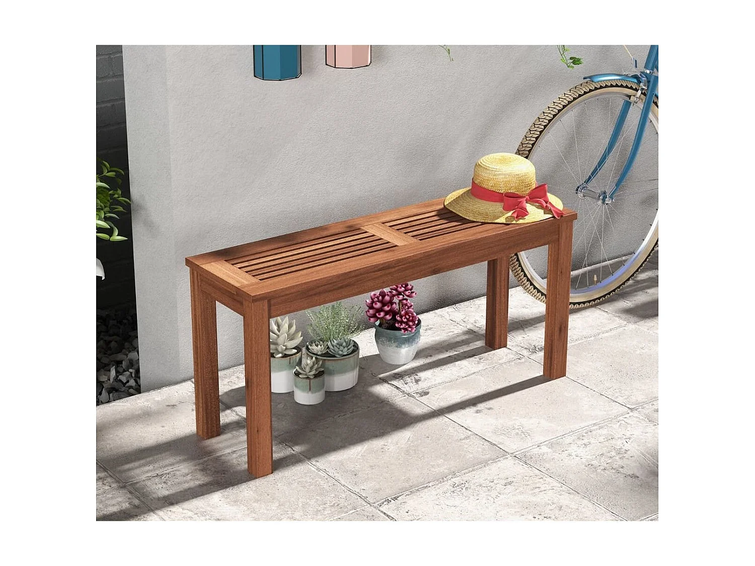 2-Sitzer Gartenbank ohne Rückenlehne Wetterfeste Sitzbank Holzbank 100 x 30,5 x 47 cm