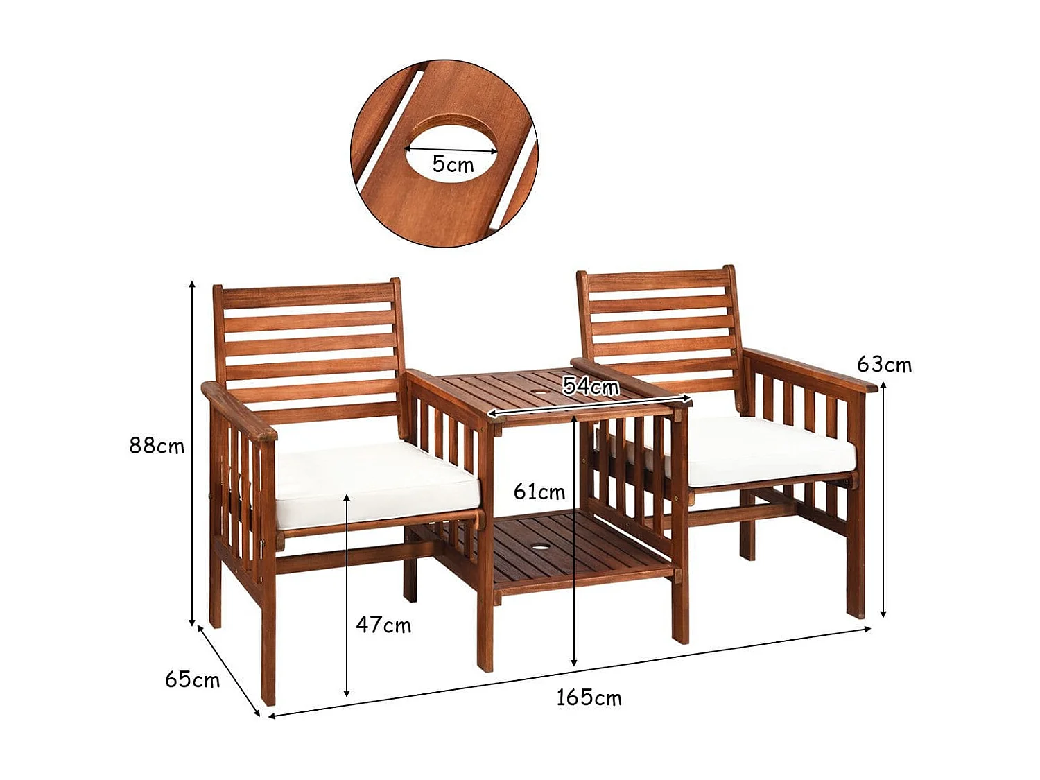 Doppelsitz aus Akazienholz 3-Teiliges Tisch- & Stühle-Set