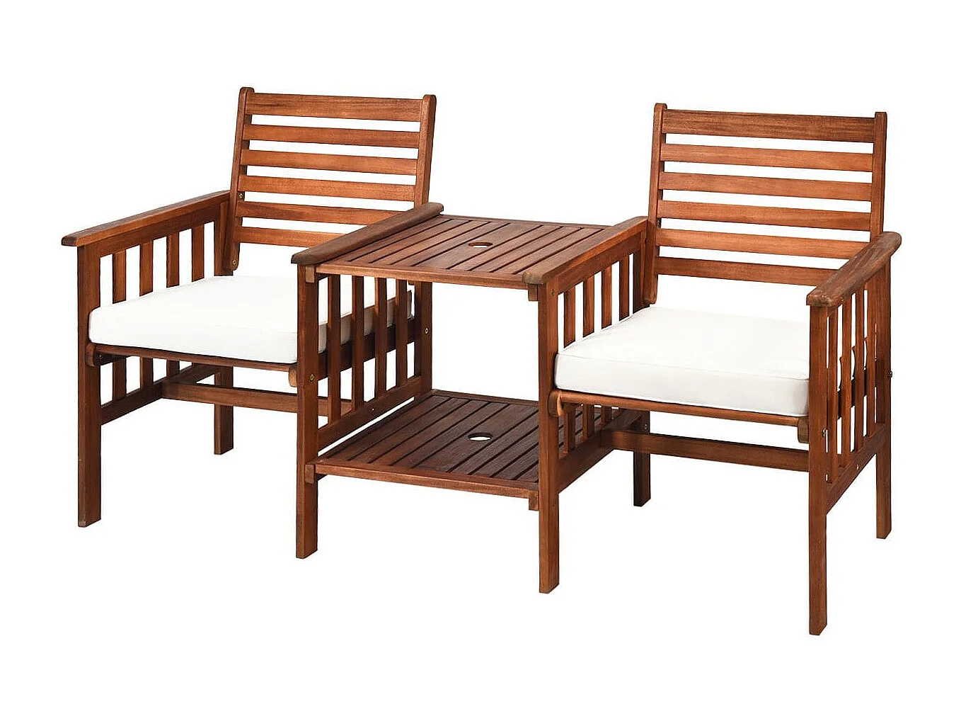 Set di tavolo e sedie 3 pezzi in legno di acacia a doppia seduta