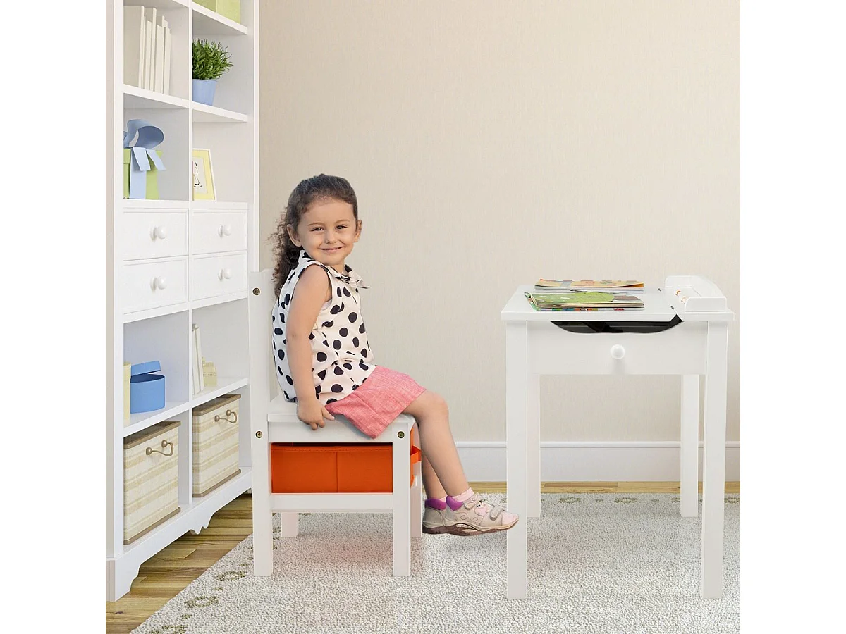 Table et Chaises Enfants en Bois avec Plateau Rabattable Bureau Enfants avec Espace de Rangement Charge 70kg pour Enfants de 3 Ans+