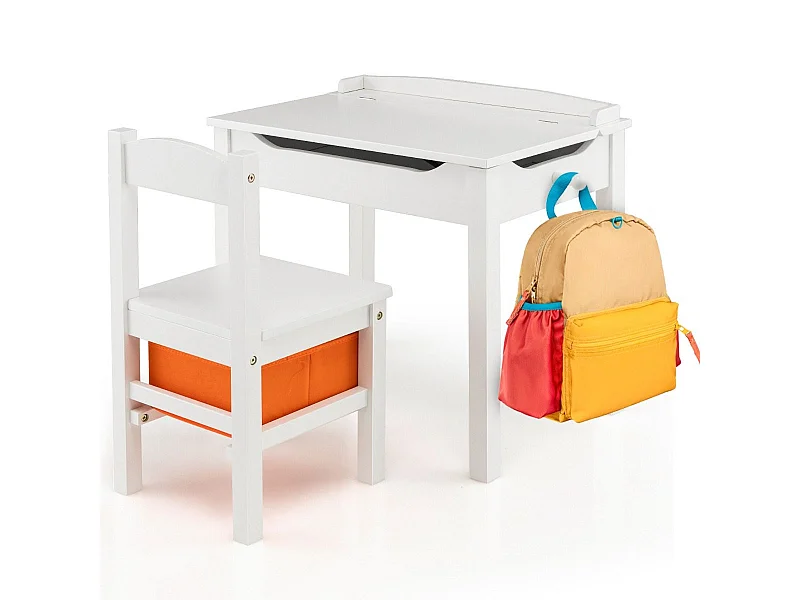 Table et Chaises Enfants en Bois avec Plateau Rabattable Bureau Enfants avec Espace de Rangement Charge 70kg pour Enfants de 3 Ans+