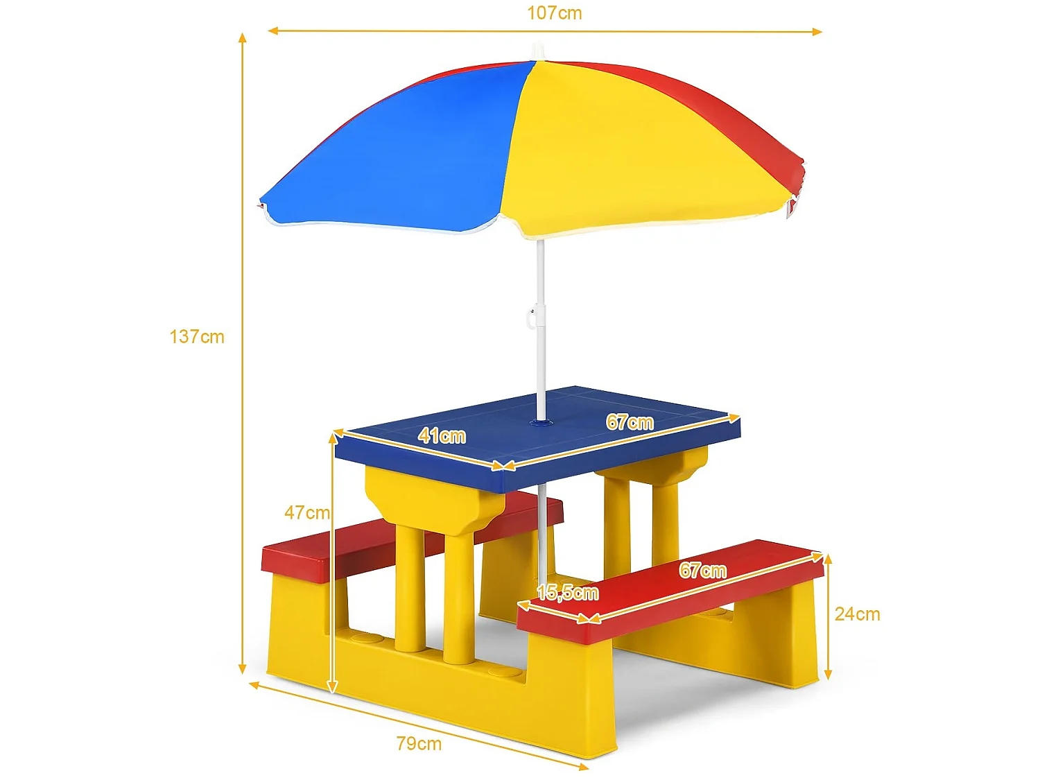Set da giardino per bambini: tavolino, panca e ombrellone