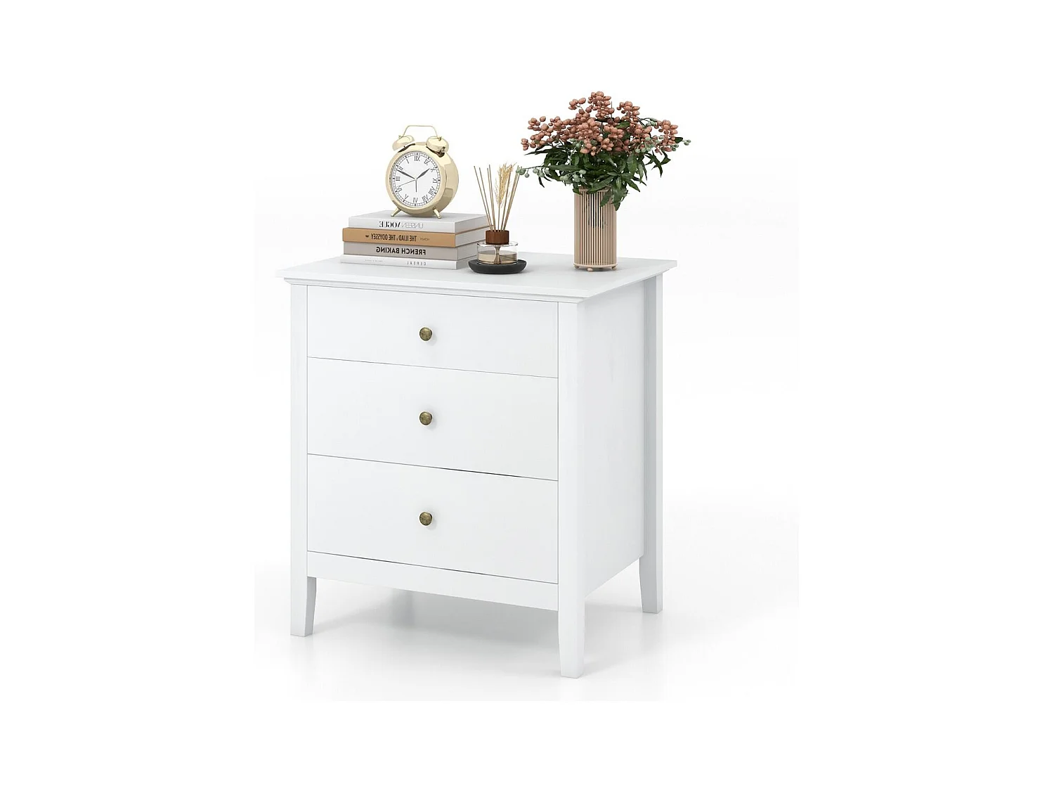 Table de Chevet à 3 Tiroirs Table de Chevet en Bois avec Rangement Table d'Appoint Moderne avec Finition Blanc