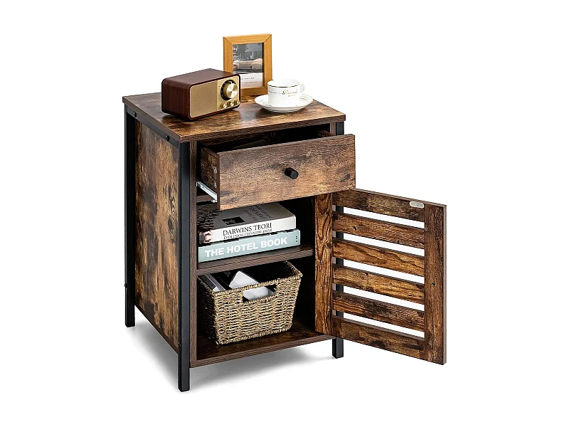 Industrieller freistehender Nachttisch mit höhenverstellbarer Ablage Rustikales Braun
