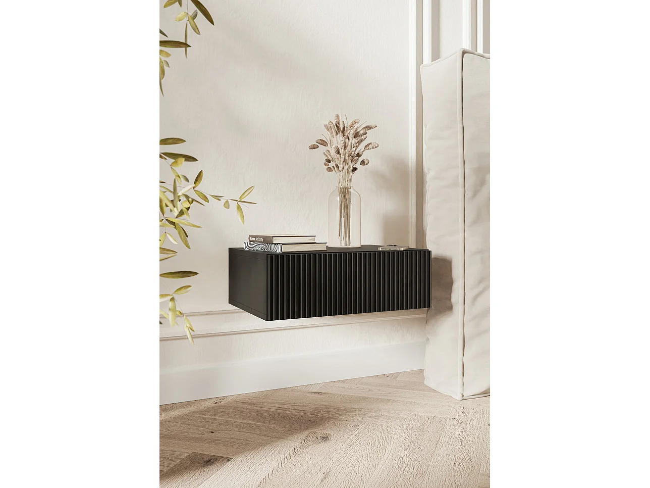 Table de chevet suspendue - 50 cm - noir - VELDIO