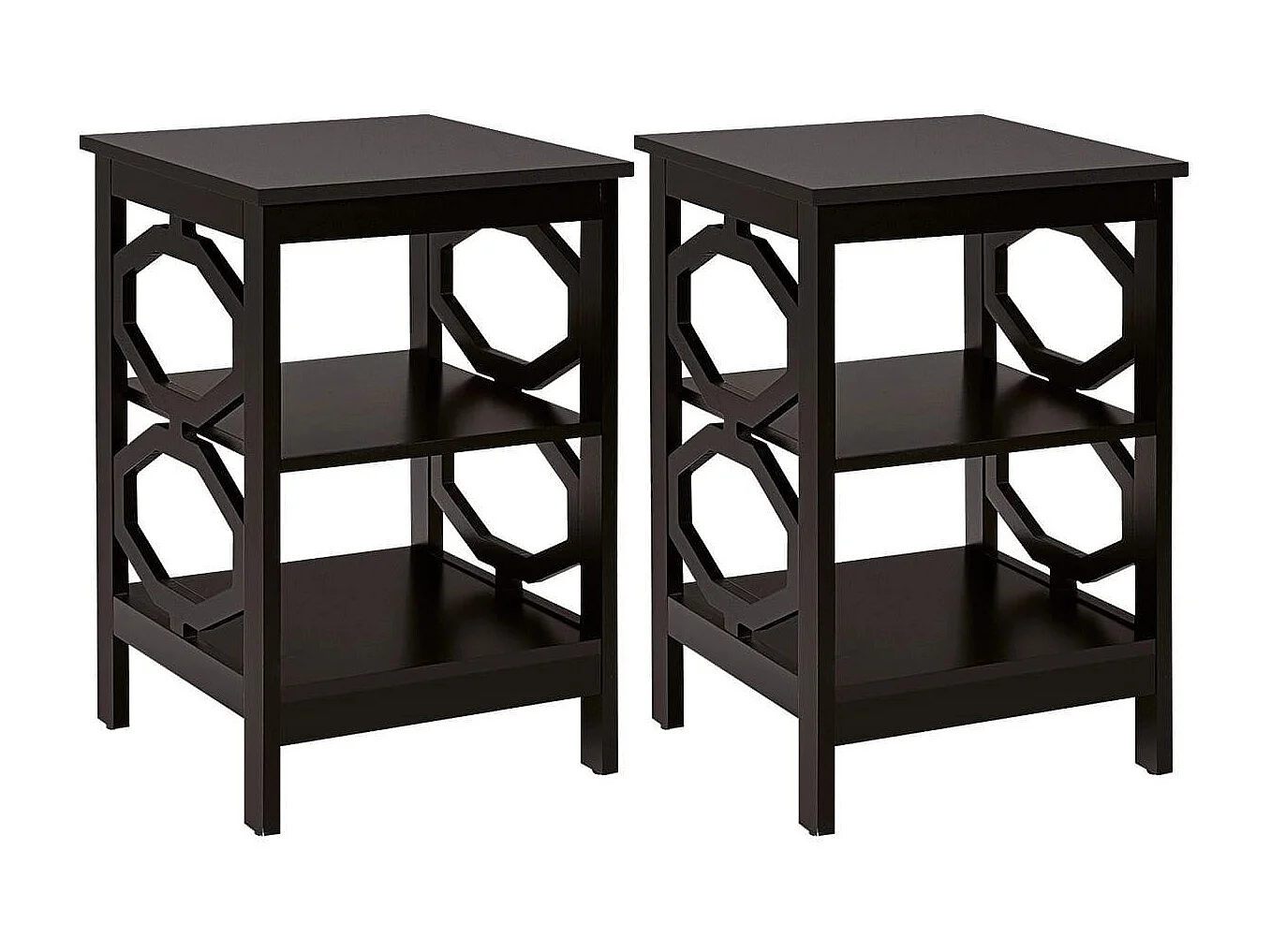 2er Set Nachttisch OO-förmiger Beistelltisch mit 3 Ebenen Couchtisch 40 x 40 x 61 cm Braun