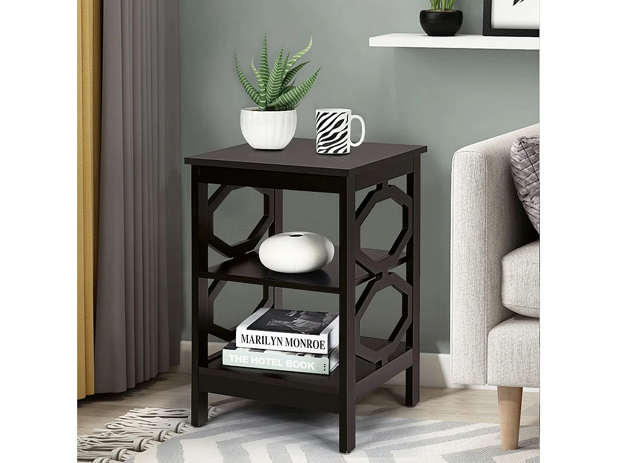 2er Set Nachttisch OO-förmiger Beistelltisch mit 3 Ebenen Couchtisch 40 x 40 x 61 cm Braun