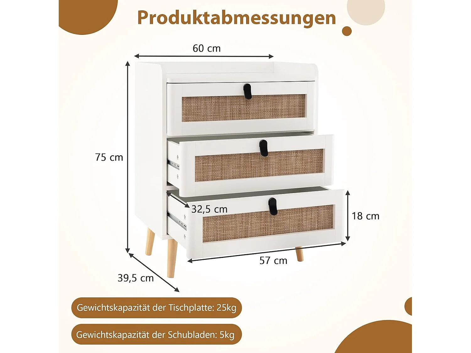 Nachttisch mit 3 Schubladen
