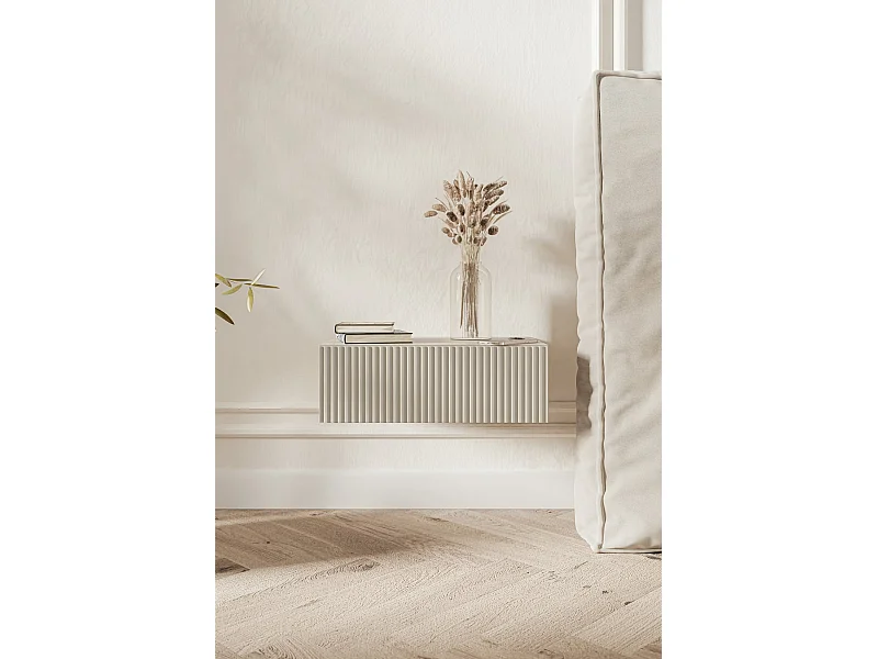 Mesita de noche - 50 cm - suspendida - gris-beige - VELDIO