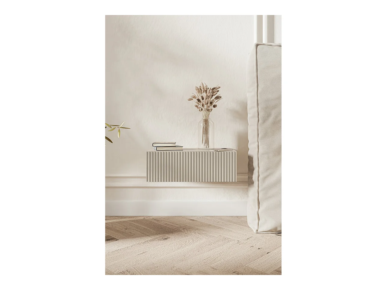 Table de chevet suspendue - 50 cm - grège - VELDIO