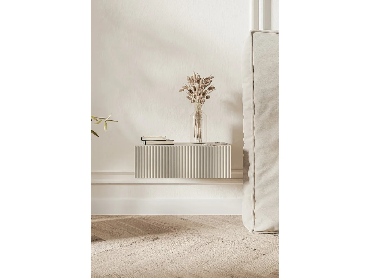 Table de chevet suspendue - 50 cm - grège - VELDIO