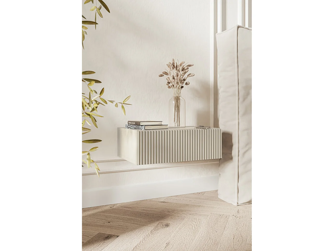 Table de chevet suspendue - 50 cm - grège - VELDIO