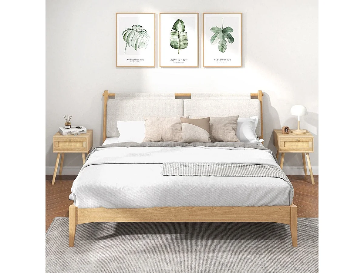 Nachttisch mit Schublade Beistelltisch mit Rattan-Design 40 x 40 x 55 cm Eiche