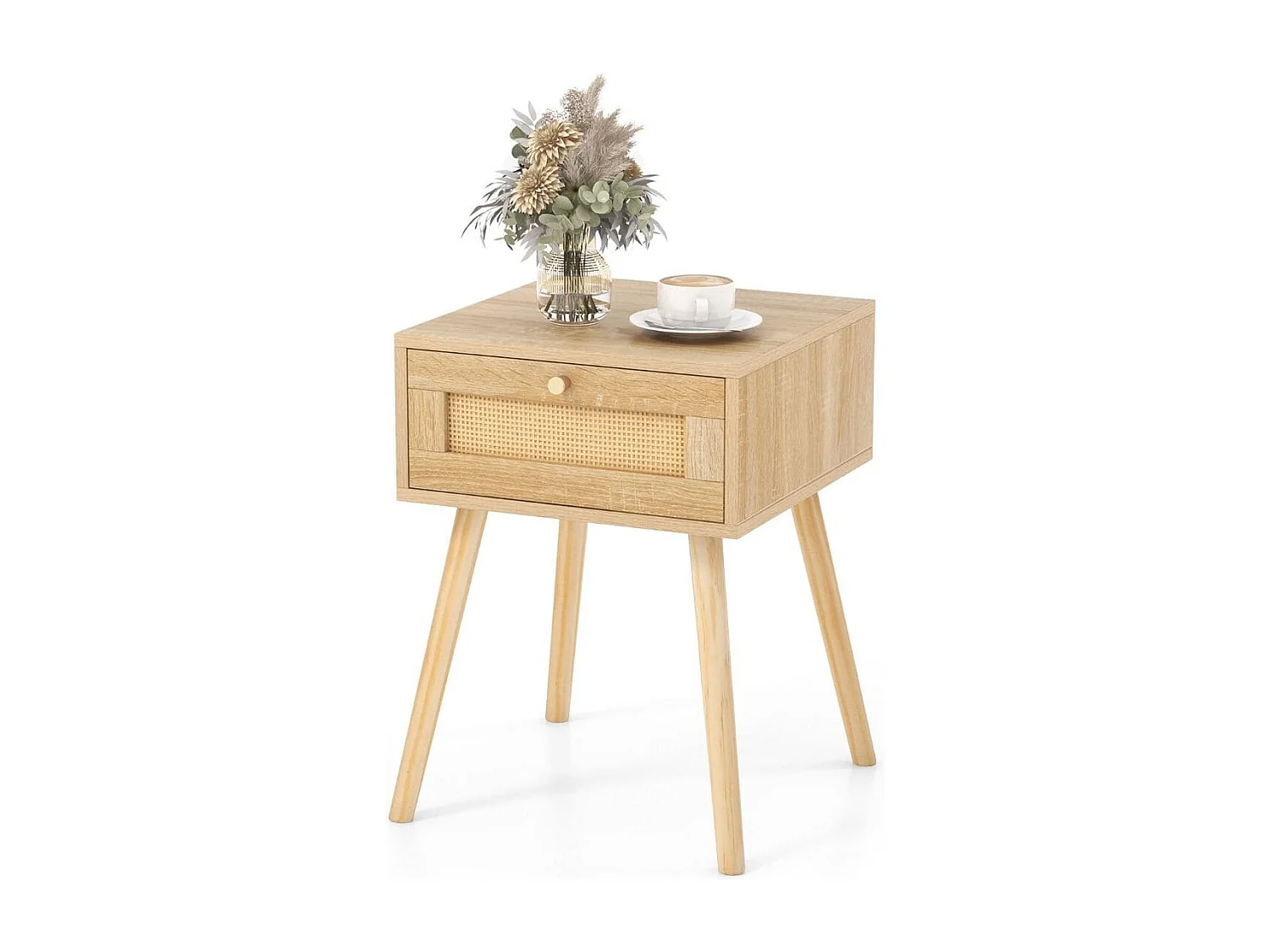 Nachttisch mit Schublade Beistelltisch mit Rattan-Design 40 x 40 x 55 cm Eiche