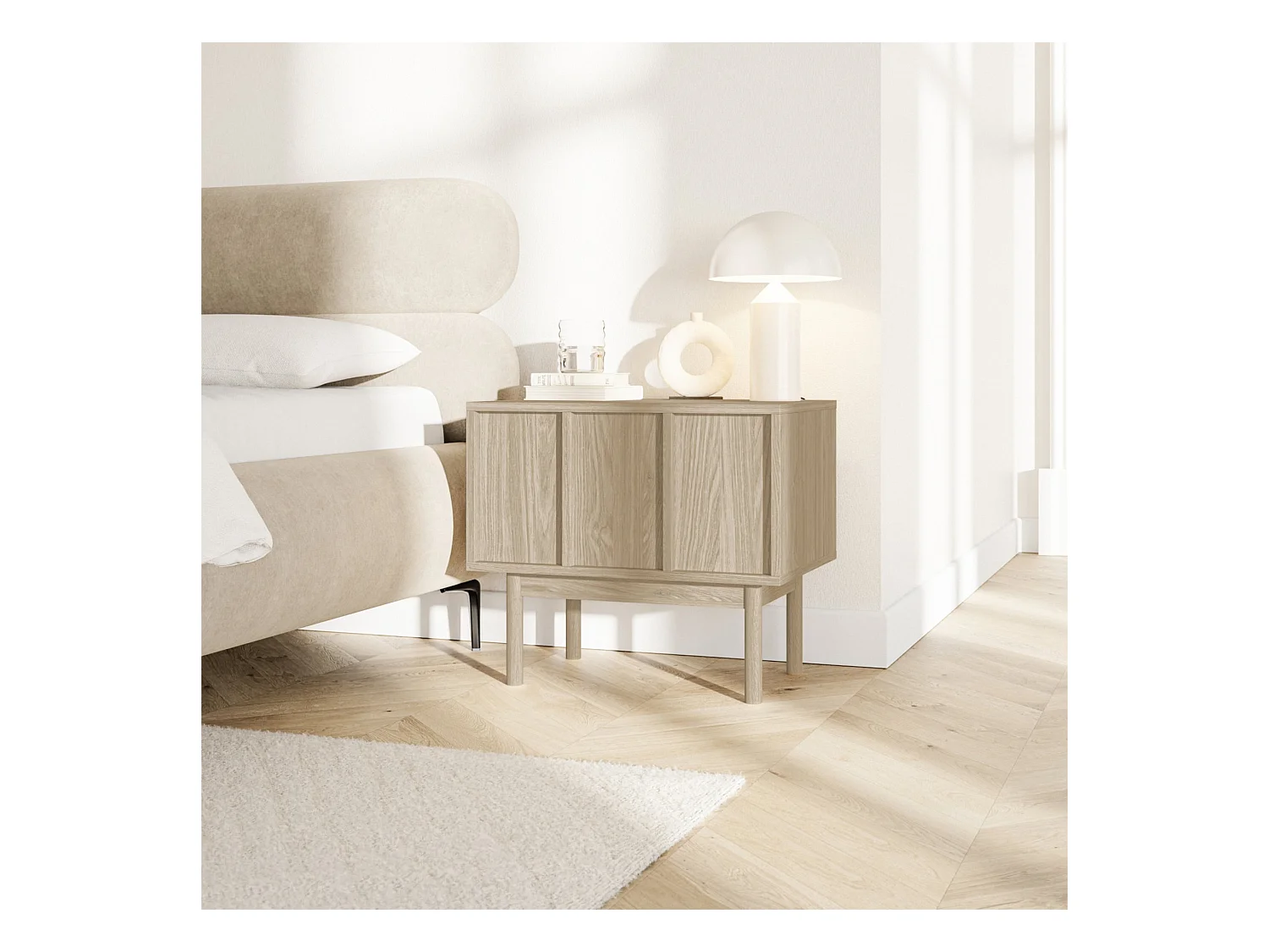 Table de chevet - avec tiroir - couleur de bois chêne huilé - NEKSTO