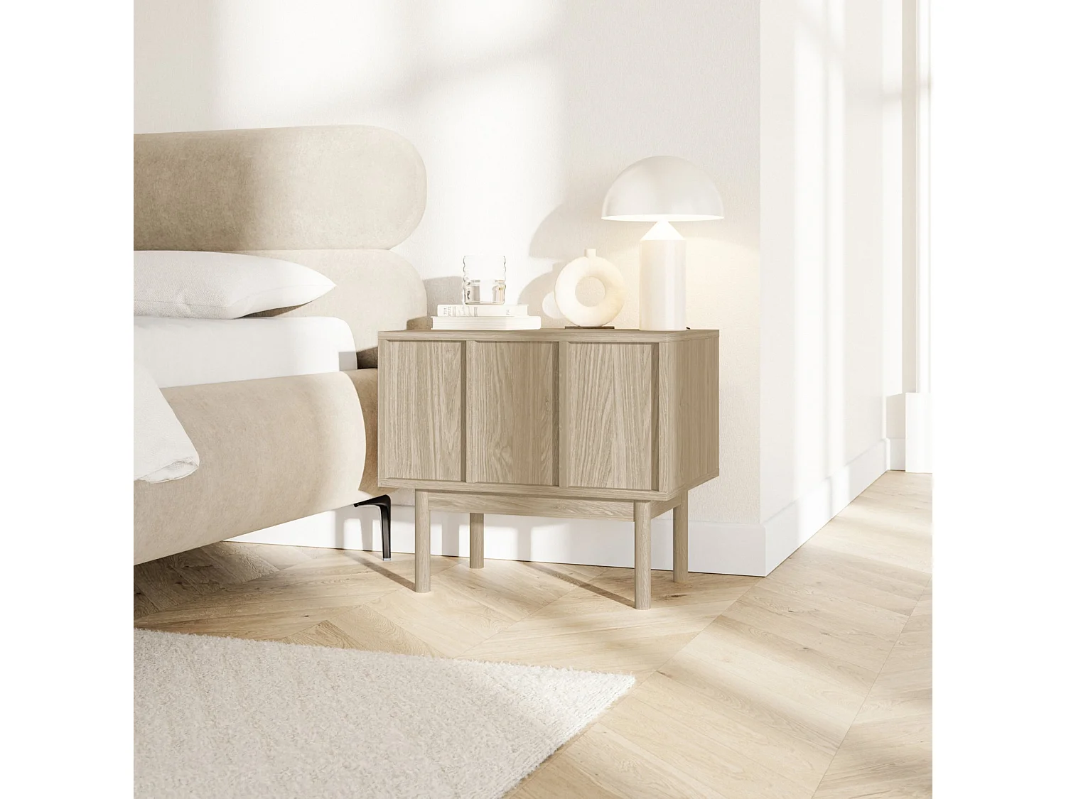 Table de chevet - avec tiroir - couleur de bois chêne huilé - NEKSTO