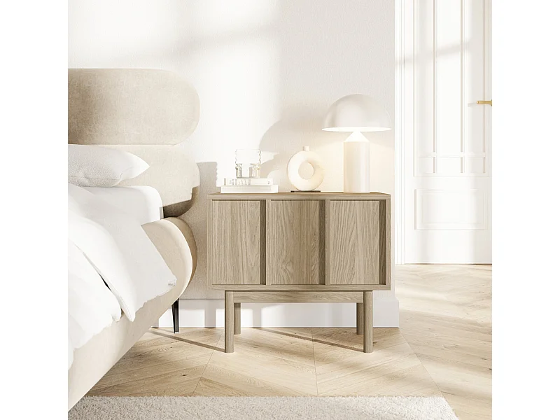 Table de chevet - avec tiroir - couleur de bois chêne huilé - NEKSTO