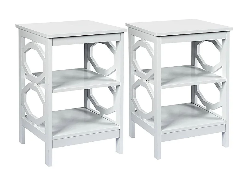 2er Set Nachttisch OO-förmiger Beistelltisch mit 3 Ebenen Couchtisch 40 x 40 x 61 cm Weiß