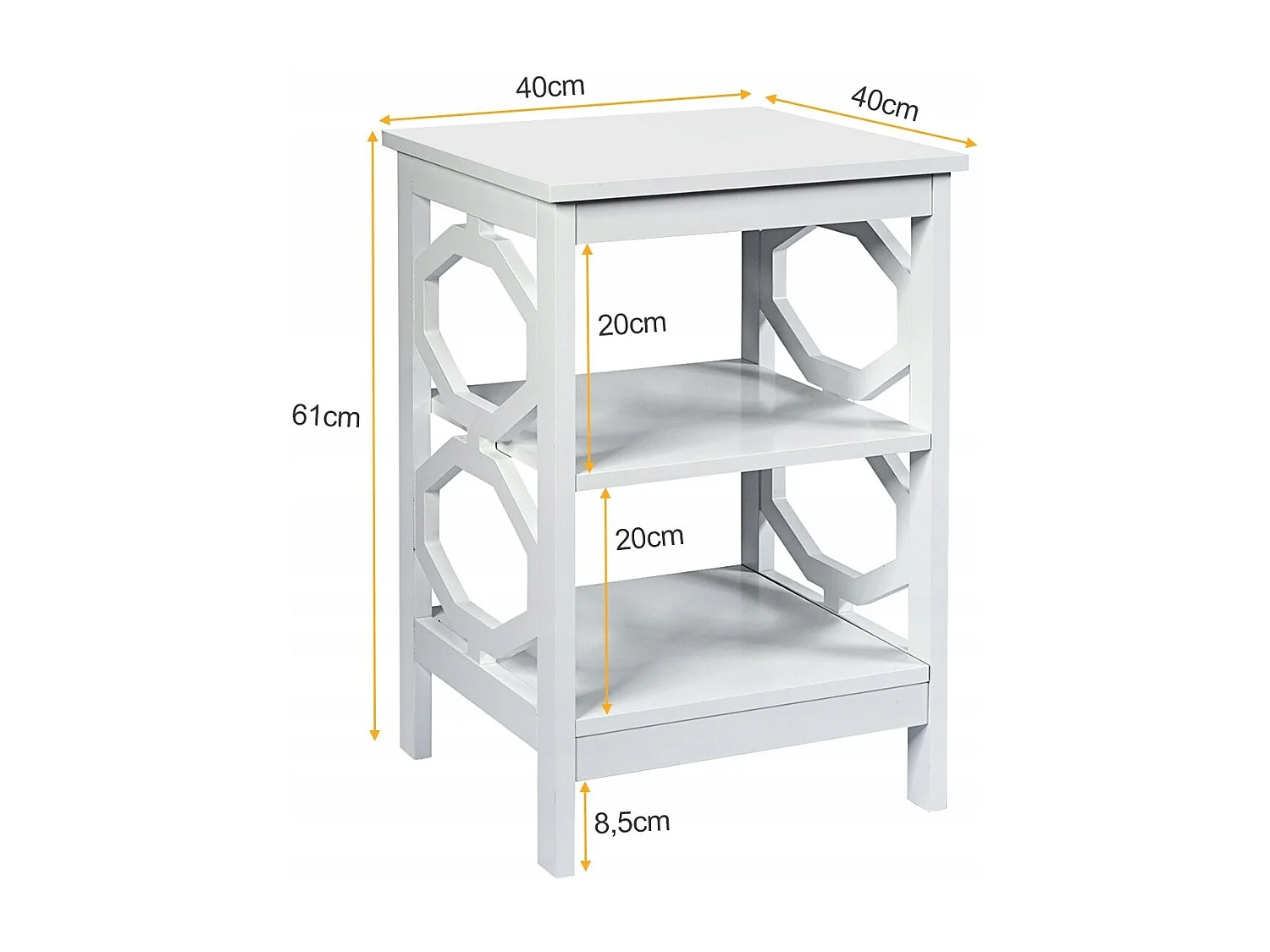 2er Set Nachttisch OO-förmiger Beistelltisch mit 3 Ebenen Couchtisch 40 x 40 x 61 cm Weiß
