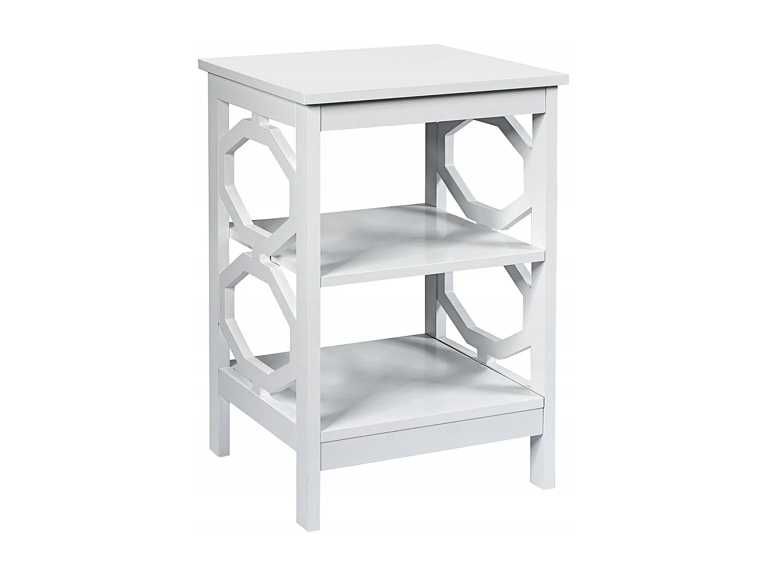 2er Set Nachttisch OO-förmiger Beistelltisch mit 3 Ebenen Couchtisch 40 x 40 x 61 cm Weiß