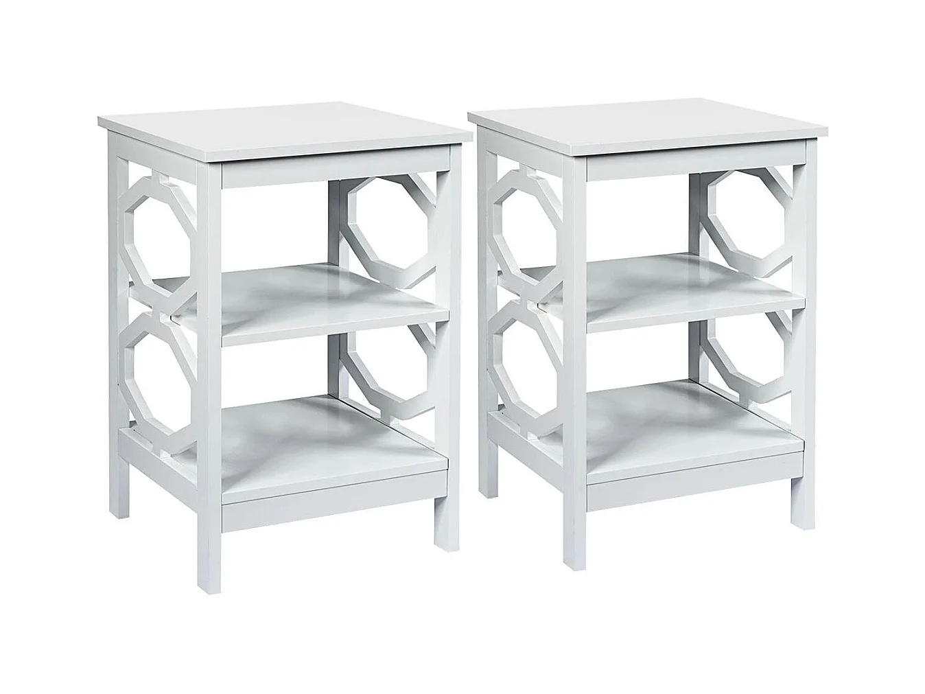 Lot de 2 Tables de Chevet à 3 Niveaux Table d'Appoint en forme O Simple et Contemporain 40x40x61cm Blanc
