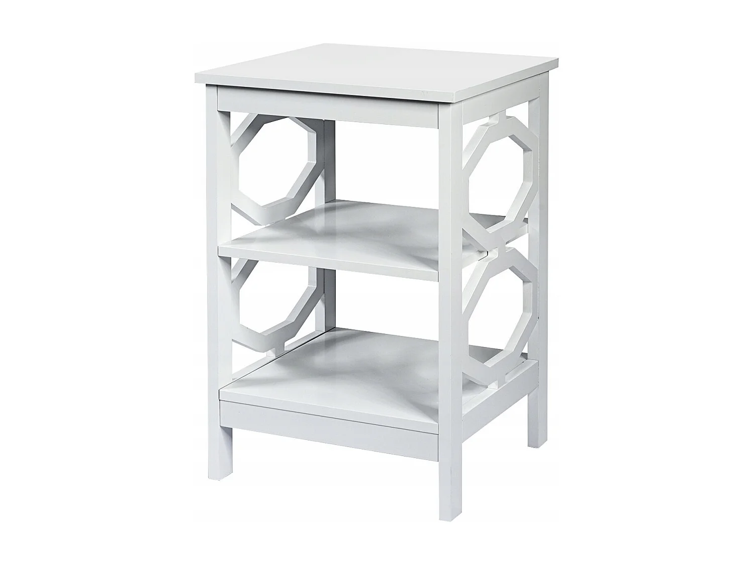 2er Set Nachttisch OO-förmiger Beistelltisch mit 3 Ebenen Couchtisch 40 x 40 x 61 cm Weiß