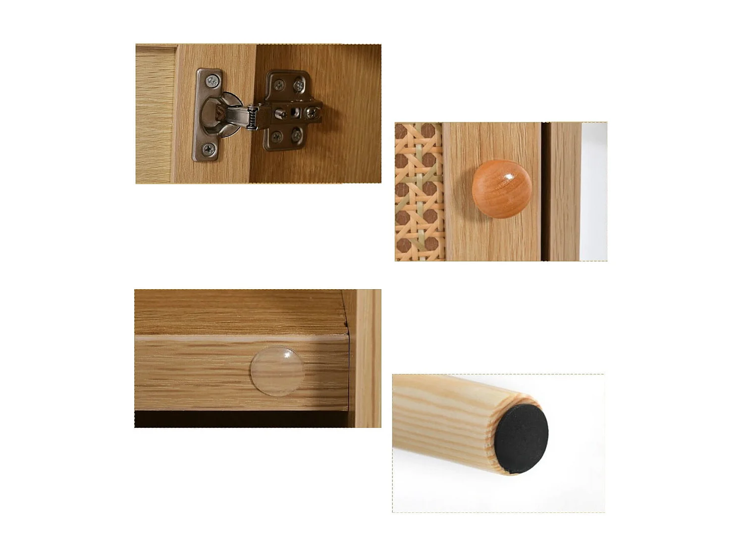 Table de Chevet avec à Porte Cannage et Pieds en Bois Massif Table de Nuit Bohême Fermeture Silencieuse Table d'Appoint ave pour Salon Chambre 40 x 39 x 70 cm