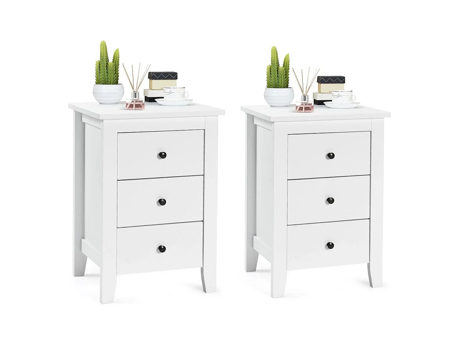 Lot de 2 Tables de Nuit 2 Table de Chevet Moderne avec 3 Tiroirs Pour Chambre à Coucher 46x37x65cm