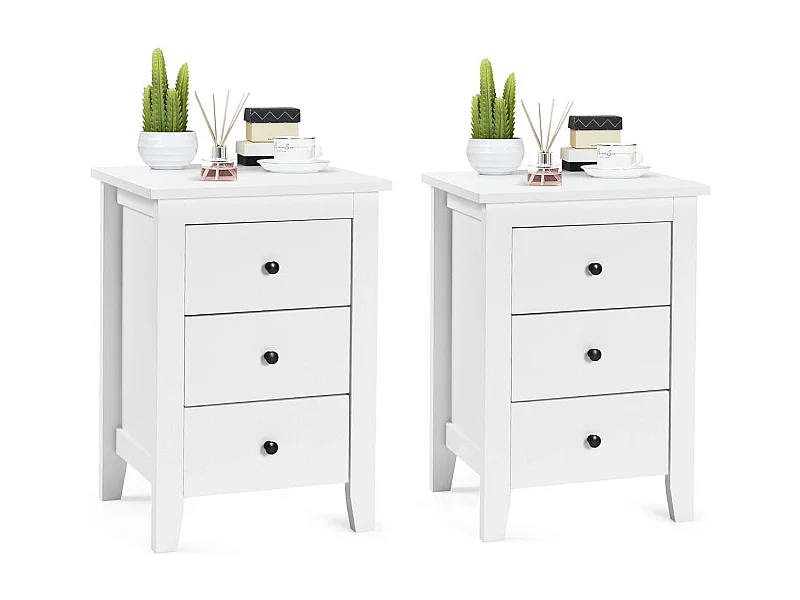 2er Set Nachttisch mit 3 Schubladen Nachtschrank für Boxspringbett 46 x 37 x 65 cm Weiß