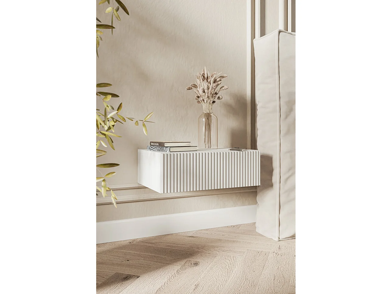 Table de chevet suspendue - 50 cm - blanc - VELDIO