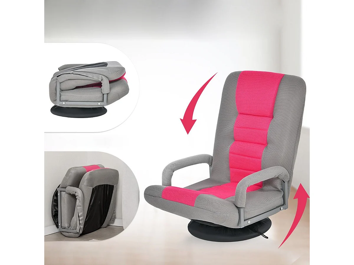 360° Drehbarer Bodenstuhl mit 6-Fach Verstellbarer Rückenlehne Armlehne Bodensessel Rosa