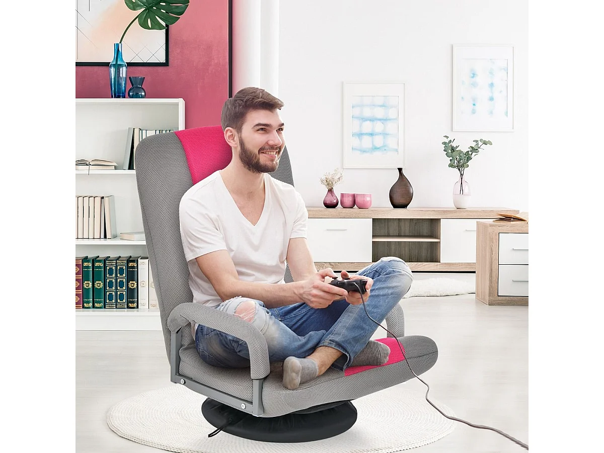 360° Drehbarer Bodenstuhl mit 6-Fach Verstellbarer Rückenlehne Armlehne Bodensessel Rosa