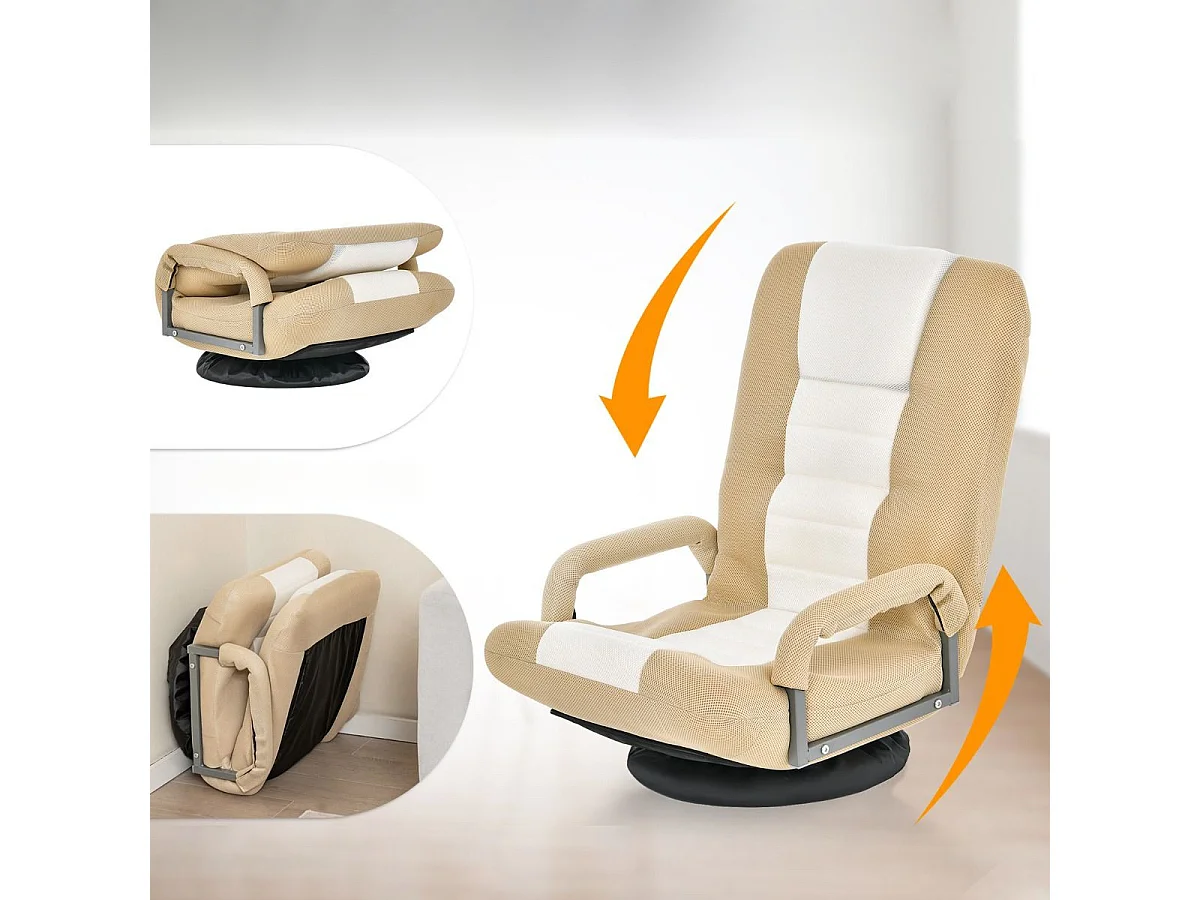 360° Drehbarer Bodenstuhl mit 6-Fach Verstellbarer Rückenlehne Bodensessel Beige