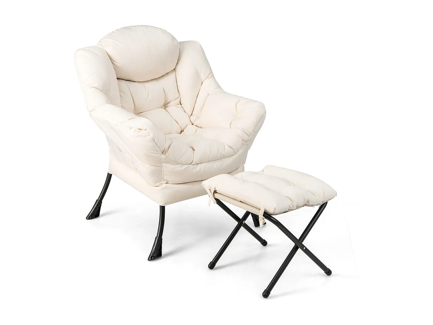 Sessel mit Hocker & Armlehnen & Seitentasche & Fußstütze Relaxsessel Ohrensessel Beige