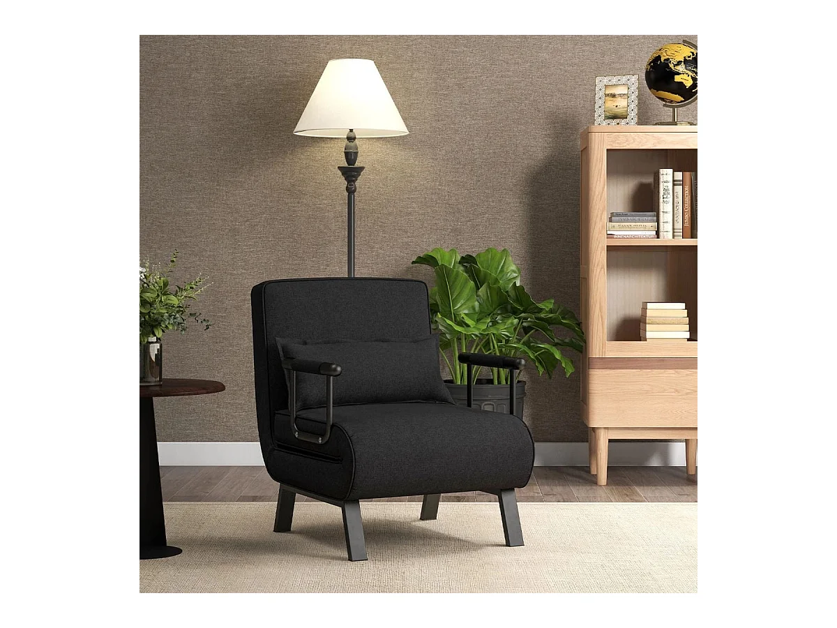 Schlafsessel mit Bettfunktion Klappsofa Schlafsofa mit verstellbarer Rückenlehne & abnehmbarem Kissen Schwarz