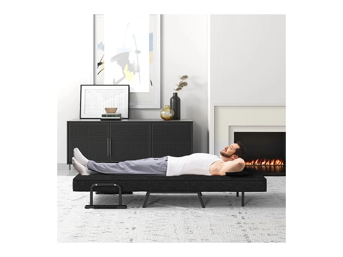 Schlafsessel mit Bettfunktion Klappsofa Schlafsofa mit verstellbarer Rückenlehne & abnehmbarem Kissen Schwarz