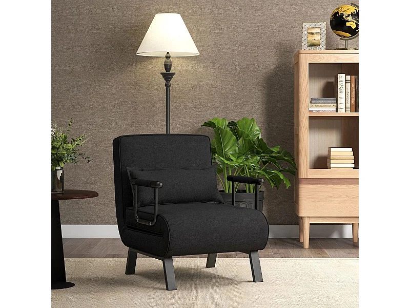 Schlafsessel mit Bettfunktion Klappsofa Schlafsofa mit verstellbarer Rückenlehne & abnehmbarem Kissen Schwarz