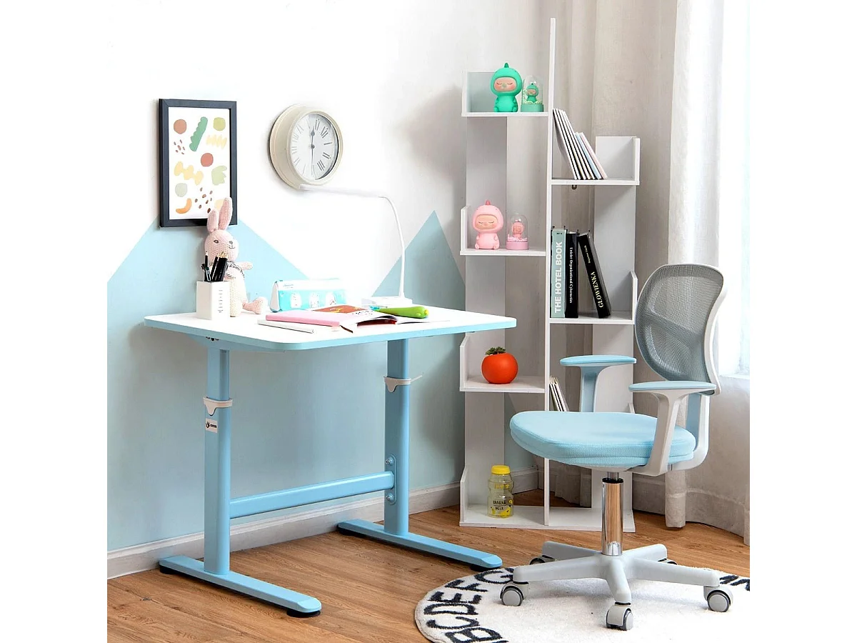 Sedia per scrivania per bambini con altezza regolabile, Sedile girevole a rete Blu