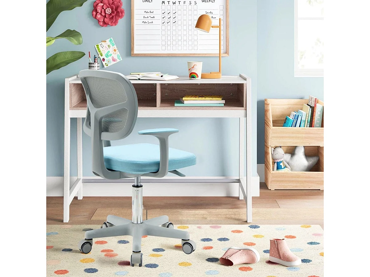 Sedia per scrivania per bambini con altezza regolabile, Sedile girevole a rete Blu