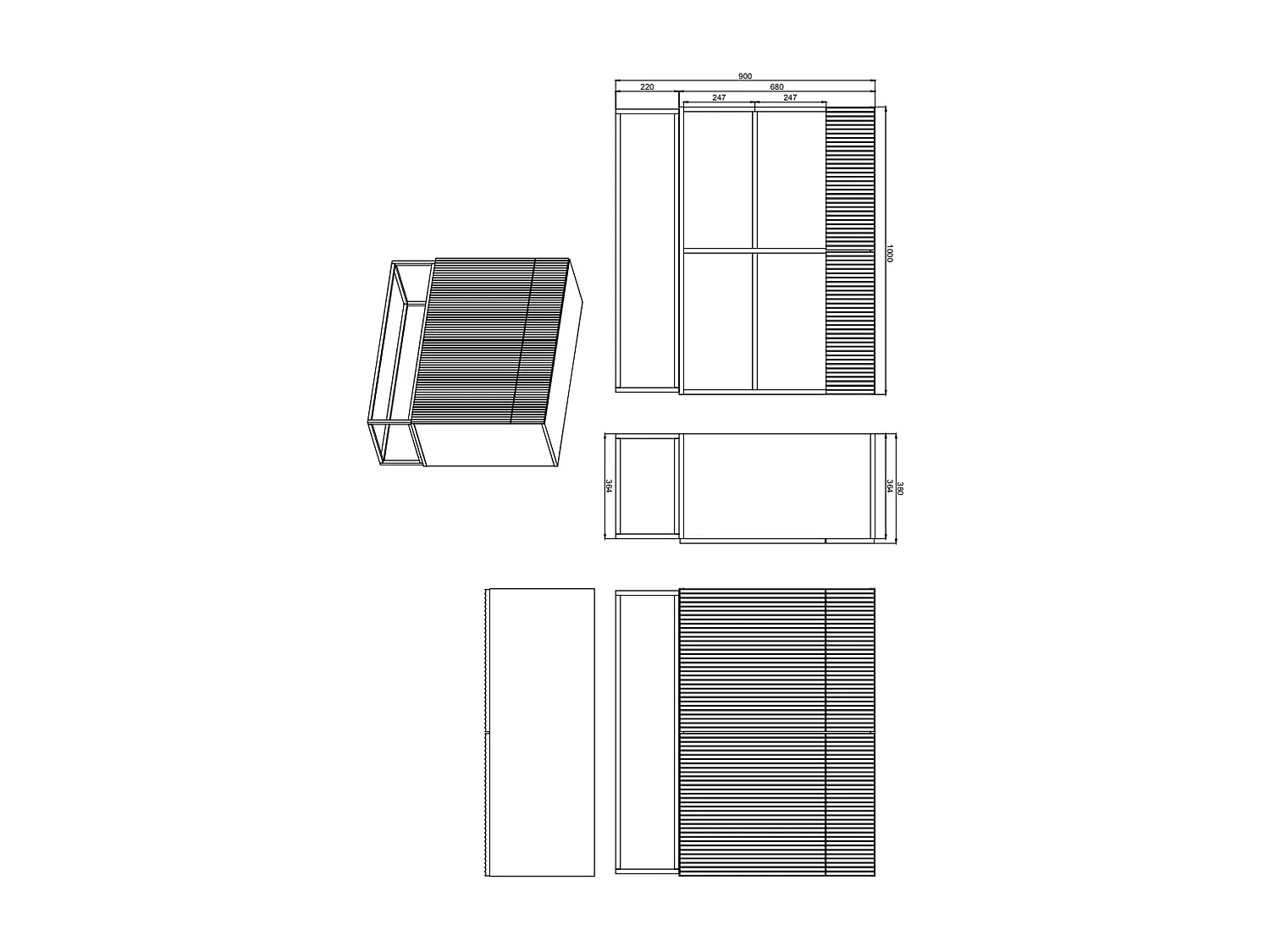 Buffet 2 portes - 100 cm blanc avec pieds noirs - VELDIO