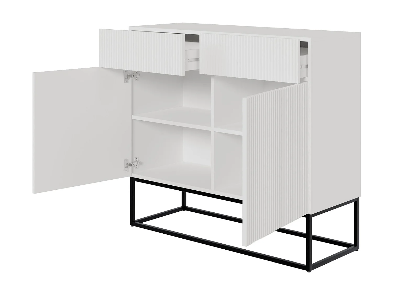 Buffet 2 portes - 100 cm blanc avec pieds noirs - VELDIO