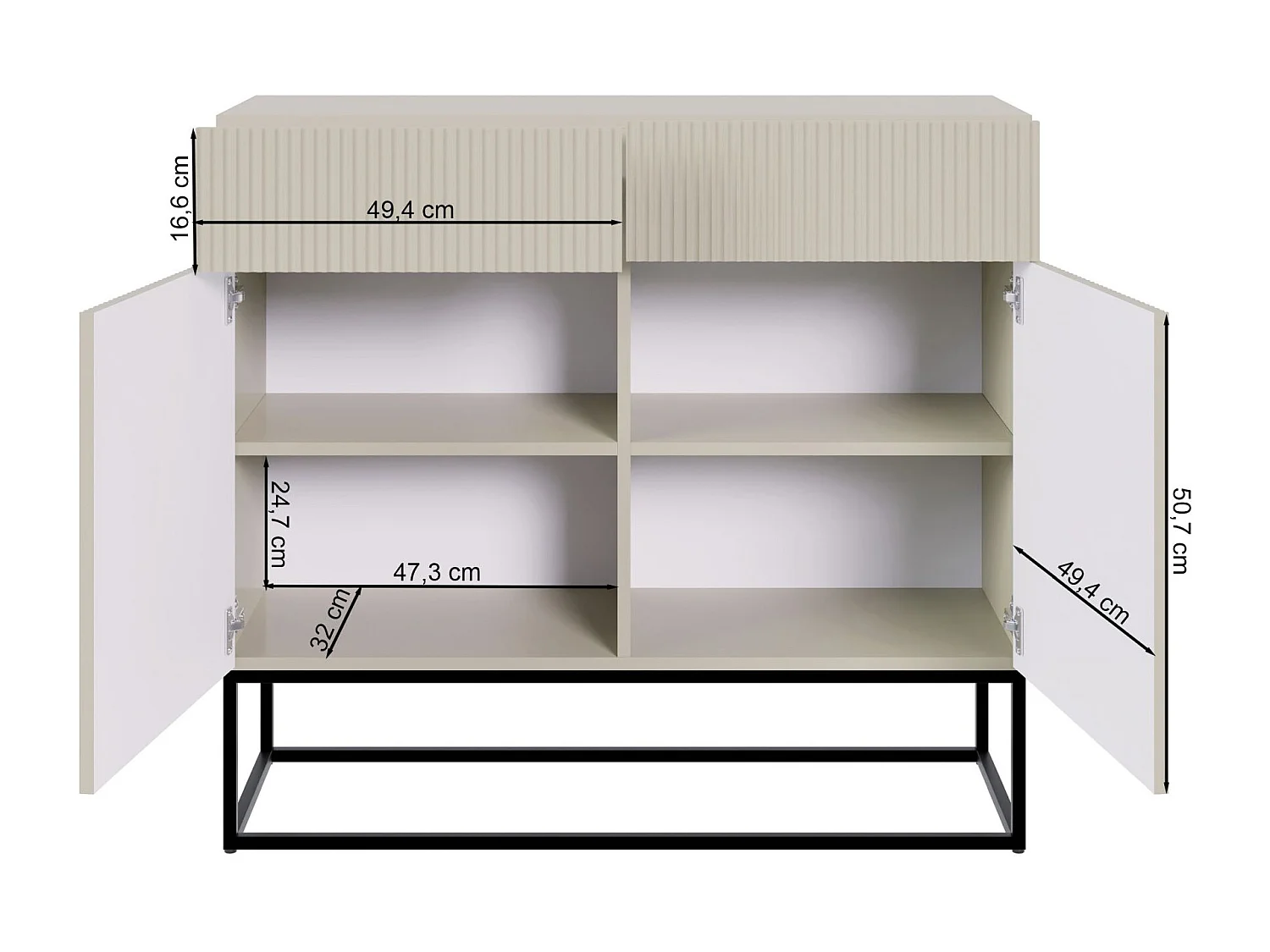 Buffet 2 portes - 100 cm blanc avec pieds noirs - VELDIO