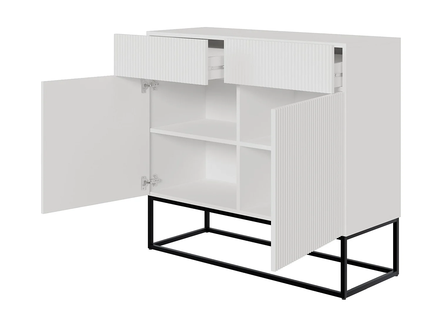 Buffet 2 portes - 100 cm blanc avec pieds noirs - VELDIO