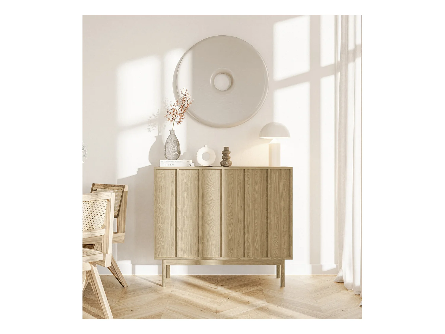 Ladekast met twee deuren - 100 cm - geolied eikenhoutkleur - NEKSTO