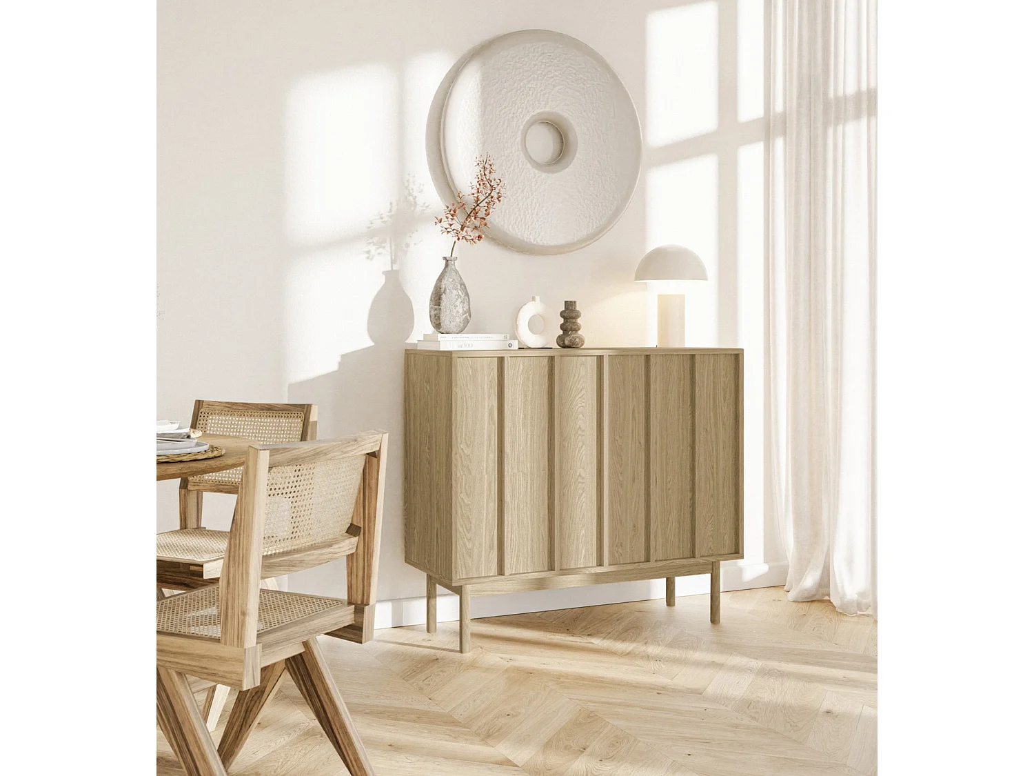 Commode à deux portes - 100 cm - couleur de bois chêne huilé - NEKSTO