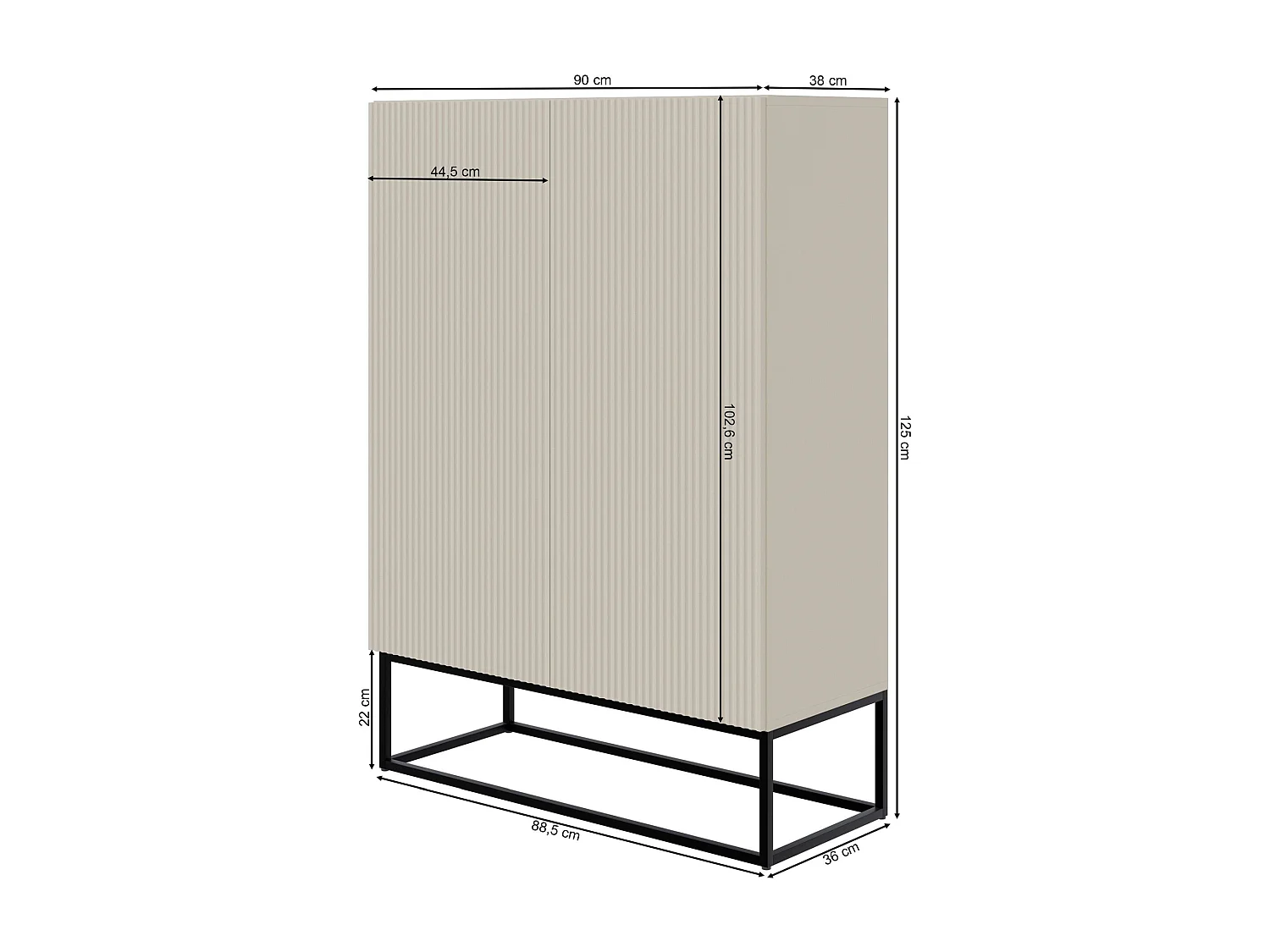 Buffet haute 2 portes - 90 cm - grège avec pieds noirs - VELDIO