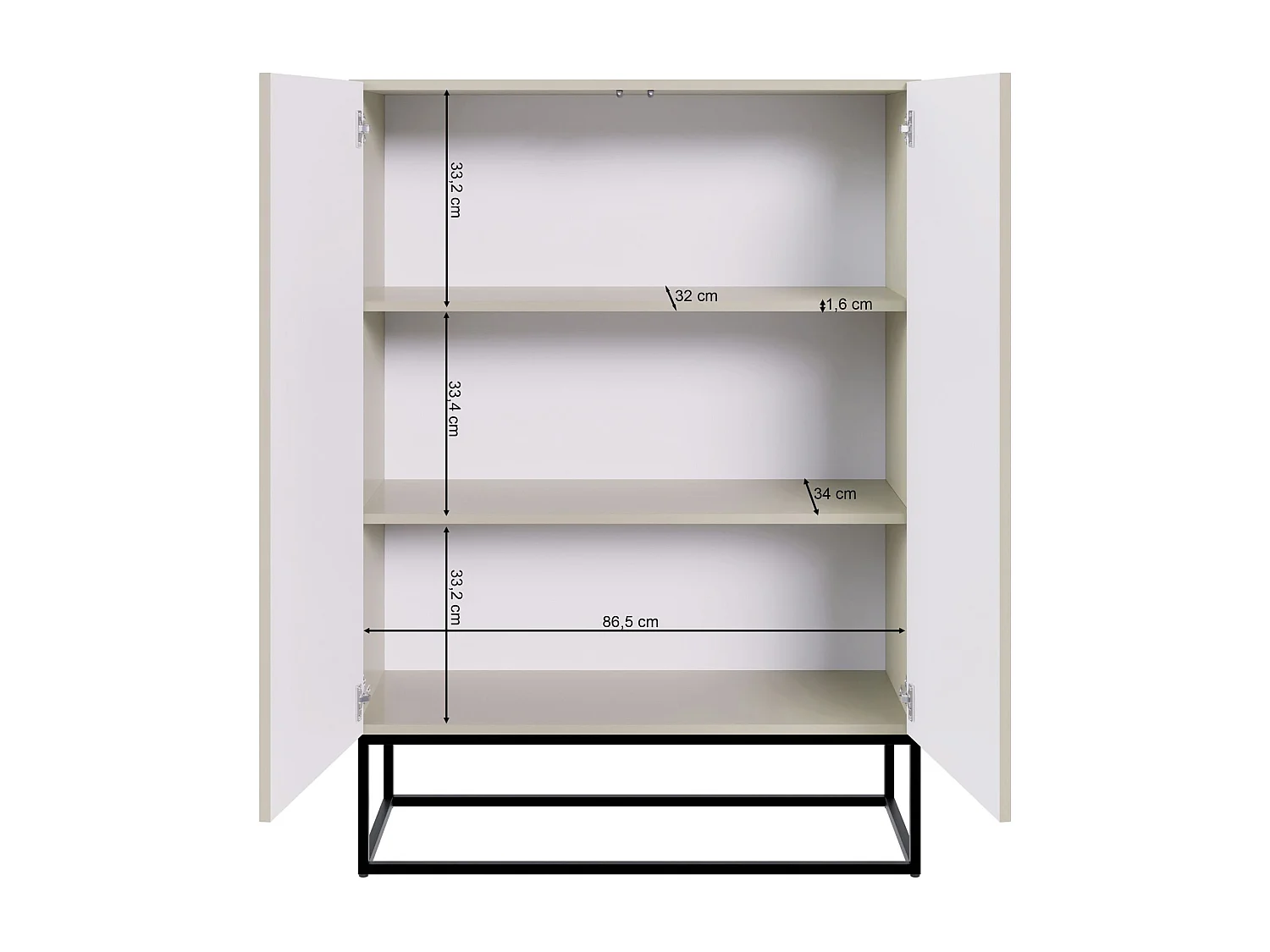 Buffet haute 2 portes - 90 cm - grège avec pieds noirs - VELDIO