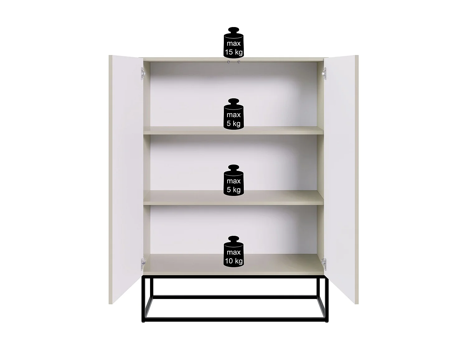 Buffet haute 2 portes - 90 cm - grège avec pieds noirs - VELDIO