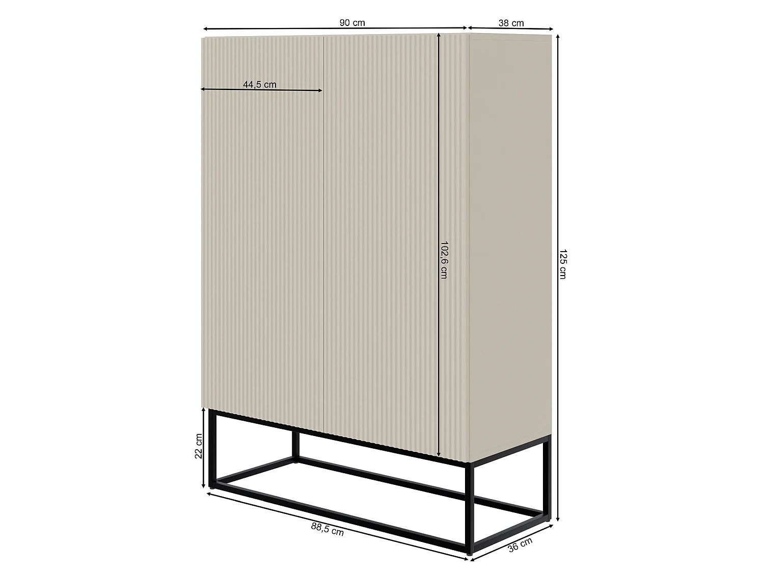 Buffet haute 2 portes - 90 cm - grège avec pieds noirs - VELDIO